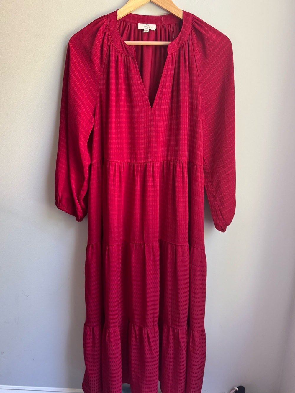 entro Red Maxi Dress with Textured Tiered Skirt